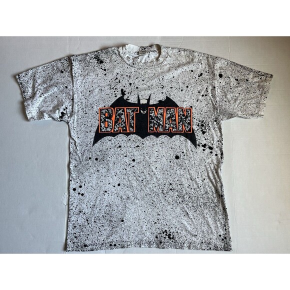 Vintage Batman Splatter Paint Design Graphic T-Shirt Batman DC Comics Sz XL - Picture 1 of 7